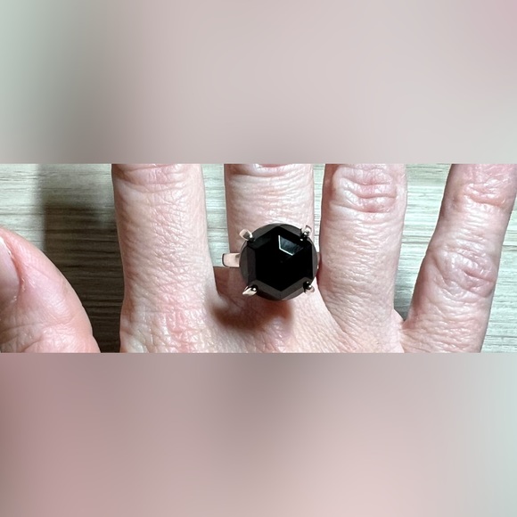 Vintage Handmade Modernist Sterling Silver Prong-Set Black Agate Ring, Size 6.75 - Picture 8 of 11